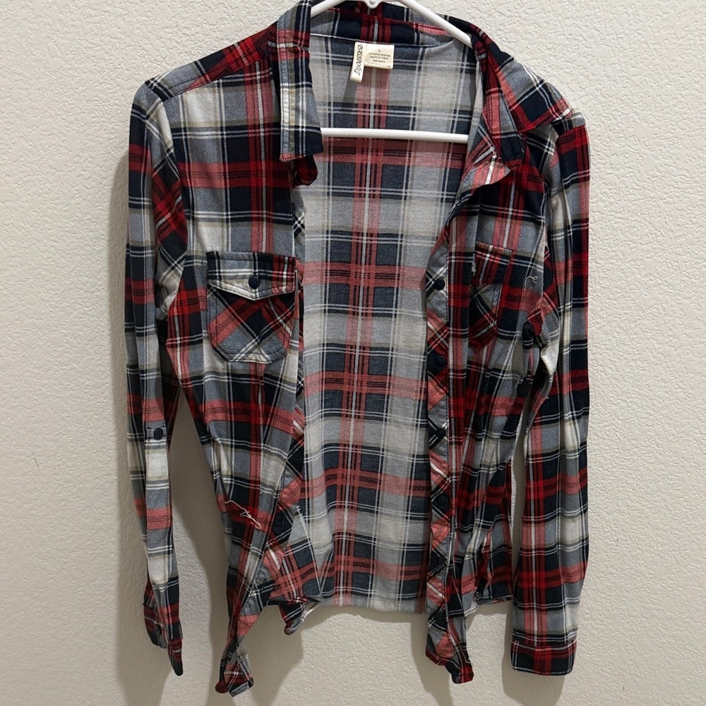 Passport Red Black White Plaid Button-Down Shirt